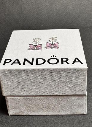 Сережки рожевий бантик пандора pandora