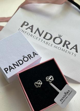 Серьги сердечка бесконечность серебряные пандора pandora
