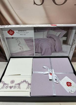 Постільна білизна сатинова з бамбуковим покривалом cotton box євро розмір 220 на 240 см serenity lila