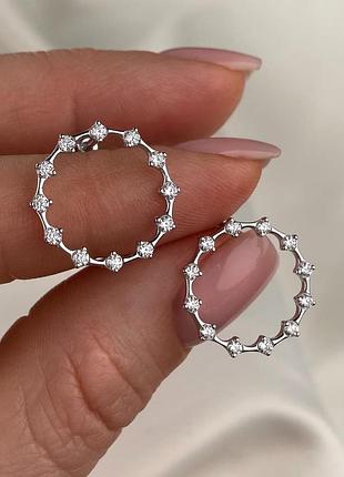 Серебряные серьги круги с фианитами
