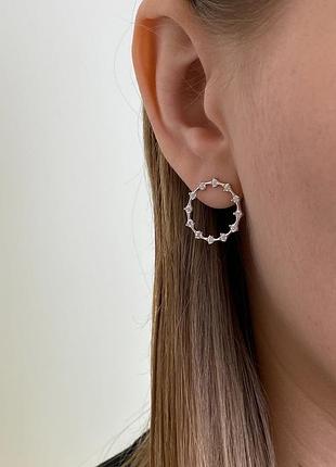 Серебряные серьги круги с фианитами 3