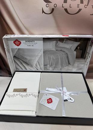 Постільна білизна сатинова з бамбуковим покривалом cotton box євро розмір 220 на 240 см serenity bej