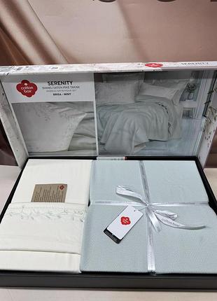 Постільна білизна сатинова з бамбуковим покривалом cotton box євро розмір 220 на 240 см serenity mint