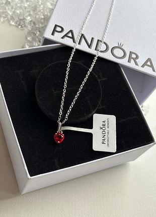 Кулон-колье красное сердце эмаль пандора pandora
