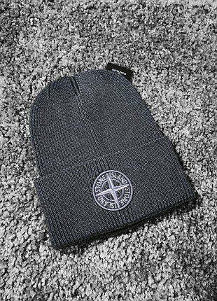 Шапка stone island сіра (вишивка лого)