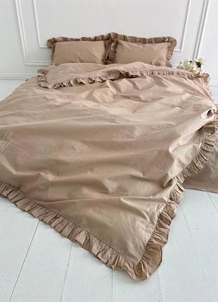 Постельное белье с рюшей евро 200х220 бязь gold luxe на молнии наволочки 50х70 капучино