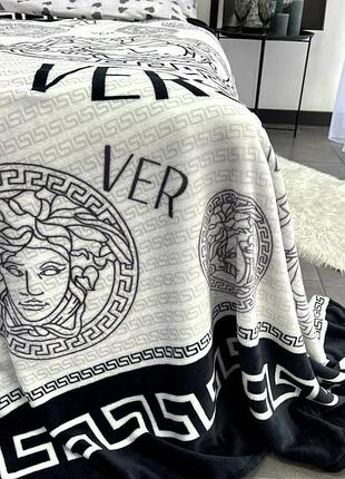 Плед велсофт евро 195х220 принт versace белый 4