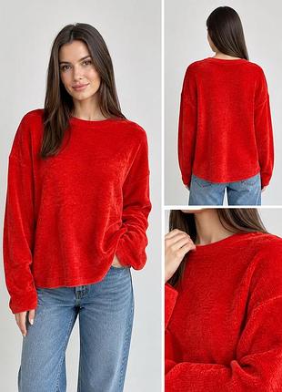 Яскравий червоний джемпер із м’якого трикотажу oversize l