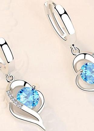 Серьги подвески primo fly heart - blue 2