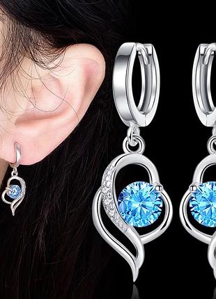 Серьги подвески primo fly heart - blue 4