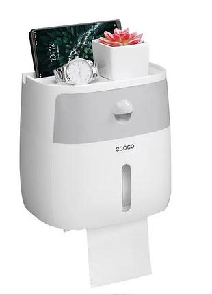 Тримач туалетного паперу ecoco настінний з полицею для телефону - white grey