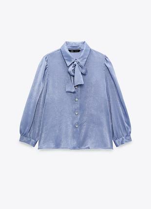 Світло-блакитна сатинова блуза zara 3
