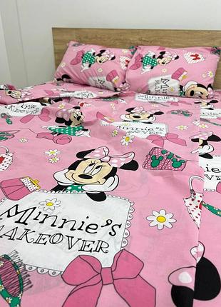 Пододеяльник двуспальный 175*210 бязь gold luxe (без застежки) микки розовые
