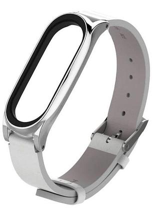 Шкіряний ремінець primo mijobs для фітнес-браслета xiaomi mi band 4 - white&silver