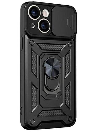 Чехол primo shockproof для apple iphone 15 - противоударный, с подставкой и шторкой для камеры - black