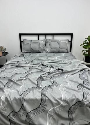 Комплект постельного белья евро 200х230 фаланель с велюром colorful home наволочки 50х70 серый волны