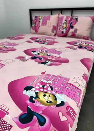 Простыня евро 220*240 бязь gold luxe микки розовые