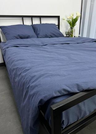 Комплект постільної білизни полуторний бязь gold luxe простирадло на гумці 140х200х20 наволочки 50х70 джинс