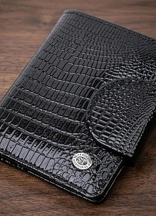Кошелек для женщин среднего размера из натуральной лакированной кожи st leather 22686 черный