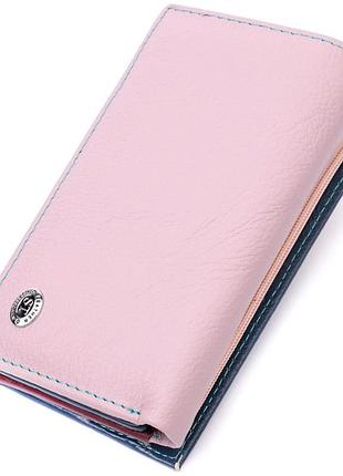 Практичний жіночий гаманець у три складання з натуральної шкіри st leather 19445 різнокольоровий