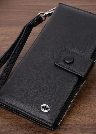 Лаконичный женский вертикальный кошелек-клатч из натуральной кожи st leather 22537 черный