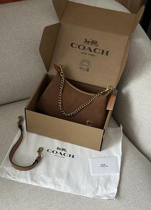 Женская замшевая сумочка coach на плечо коричневая 25 х 15 х 9 см