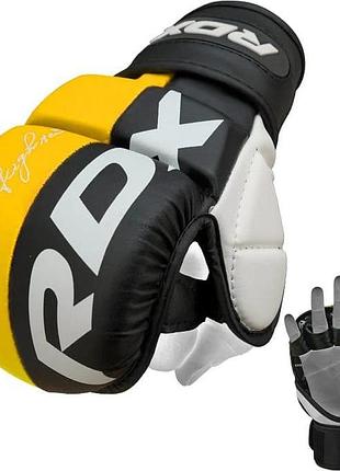 Тренировочные перчатки rdx grappling gloves rex t6 plus черный, желтый, белый уни l 3
