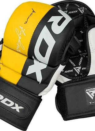Тренировочные перчатки rdx grappling gloves rex t6 plus черный, желтый, белый уни l 5