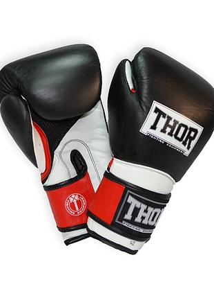 Рукавички боксерські thor pro king 10oz / шкіра / чорно-червоно-білі