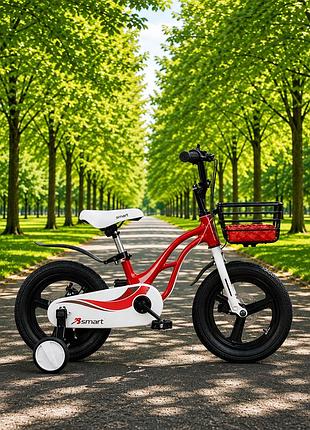 Детский велосипед 16" smart с магниевой рамой, передней корзиной, дополнительными колесиками и дисковыми тормозами