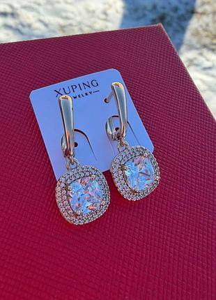 Серьги овальные с камешками 3см xuping ювелирный сплав (18к цвет золота 585п) 322-009