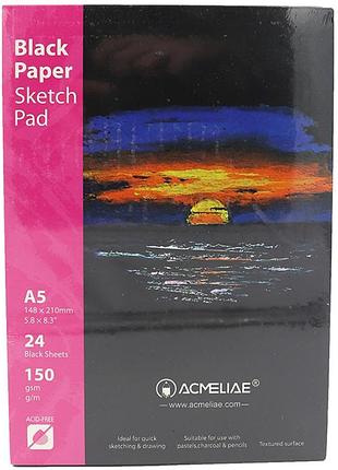 Скетчбук a5 чорні листи 150г/м2 24 аркуша acmeliae