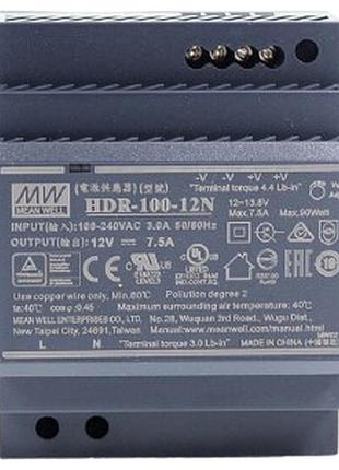 Блок питания mean well hdr-100-12n 90 вт 12 в 7.5 а для установки на din-рейку black