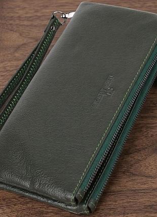 Красивый кожаный кошелек на три отделения st leather 23110 зеленый