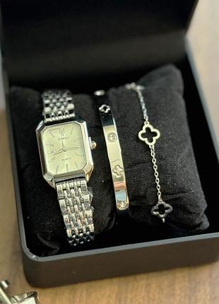 Подарочный набор украшений в кробке gonchar&co. silver «classic clover» картье, клевер 2шт браслеты + часы, медсплав 77-726