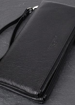 Практичный кожаный кошелек на три отделения st leather 23111 черный