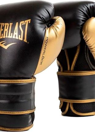 Боксерські рукавиці everlast powerlock 2r training glove чорний, золотий уні 10 унцій