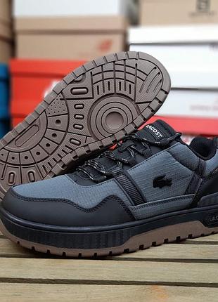 Мужские качественные и стильные кроссовки lacoste t-clip gore-tex cordura winter серые с черным на бежевой❄️