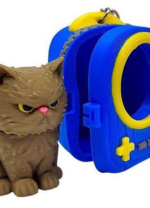 Брелок 3d печать "кот в портфеле" (синий)