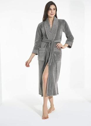 Женский велюровый халат nusa 0503 хаки 2xl