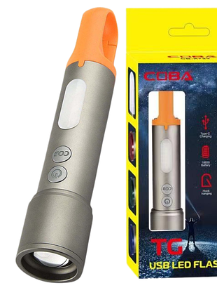 Фонарь cb-x723-tg+3led, li-ion аккумулятор, 3 фильтра, зу type-c, zoom, box