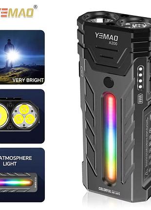 Фонарь yemao ym-a200-3slwav4+sst36+rgb, li-ion аккумулятор, зу type-c, магнит