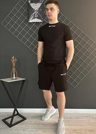 Чоловічий літній костюм palm angels футболка + шорти чорний комплект палм енжелс на літо l (bon)