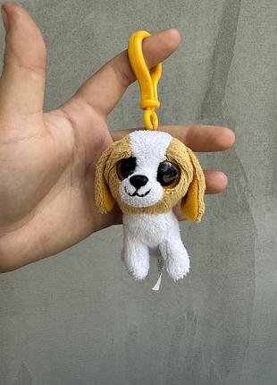 Плюшевий брелок-іграшка ty beanie boos «cookie» у вигляді цуценяти з великими блискучими чорними очима та світло-коричневим хутром