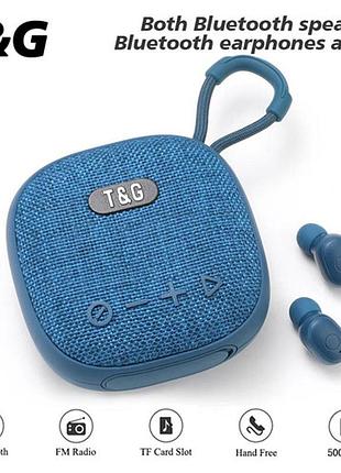 Bluetooth-колонка з навушниками tg813, з функцією speakerphone, радіо, blue