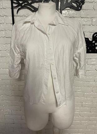 Базова біла сорочка h&m з льоном (linen blend)