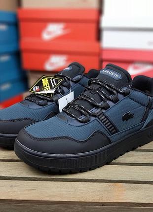 Чоловічі якісні та стильні кросівки lacoste t-clip gore-tex cordura winter сині з чорним
