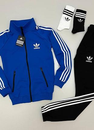 Мужской спортивный костюм adidas кофта на змейке + штаны + носки в подарок синий с черным адидас весенний 3xl