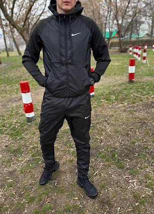 Чоловічий спортивний костюм nike вітрівка + штани з плащівки чорний комплект найк з капюшоном (bon)