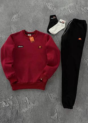 Чоловічий зимовий спортивний костюм ellesse бордовий без капюшона на флісі аліса світшот + штани + шкарпетки xxl (b)